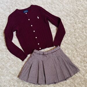 Polo Ralph Lauren Girls’ Mini Cable Cotton Cardi/H&M Houndstooth Pleated Skirt